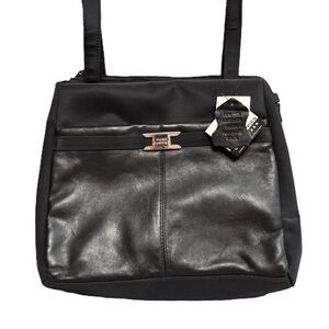 Hush Puppies Genuine Leather NWT Organizer Purse Shoulder Bag Pocketbook Black